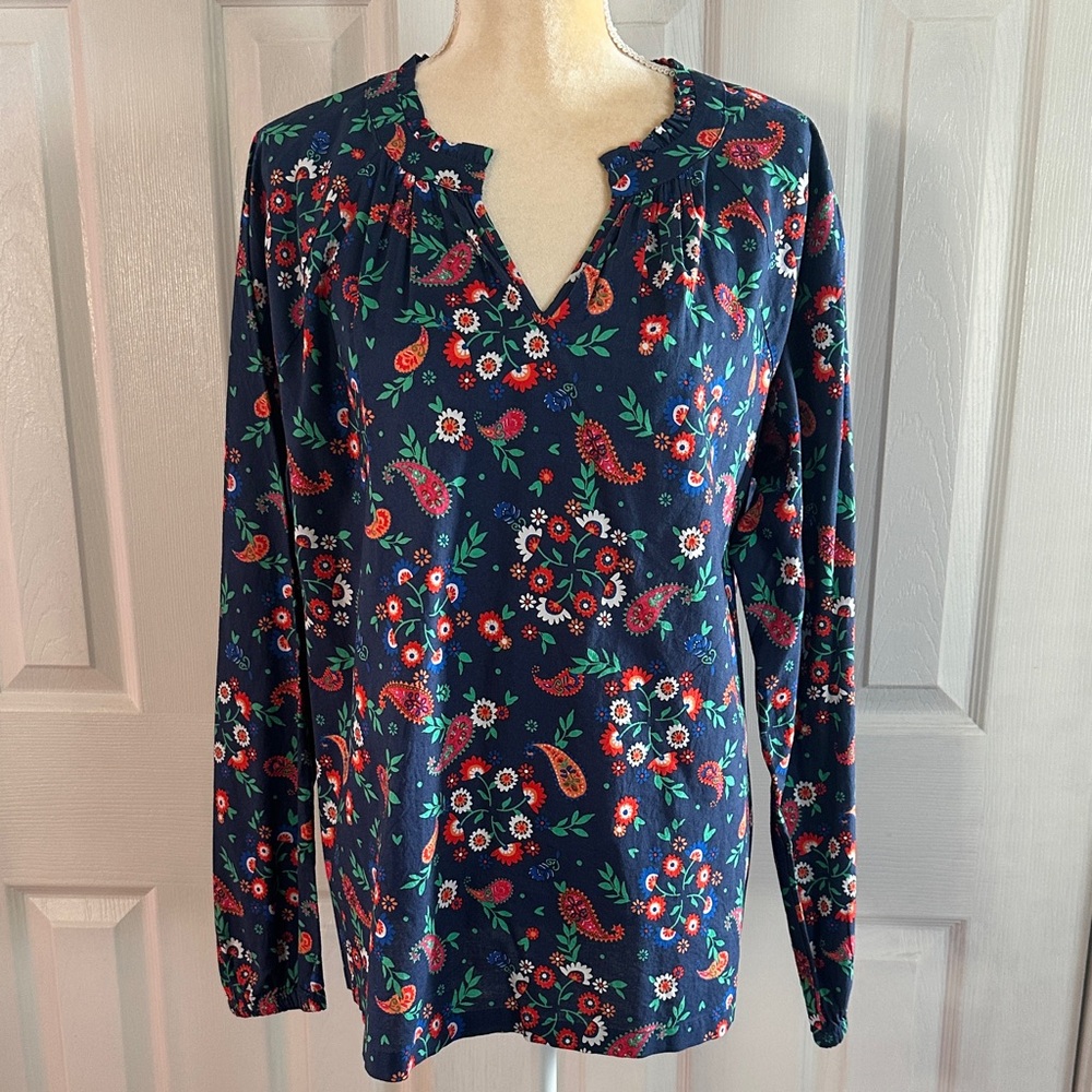 Croft & Barrow Navy Floral Blouse Size XL